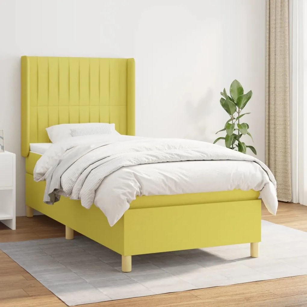 vidaXL Cama com molas/colchão 90x200 cm tecido verde