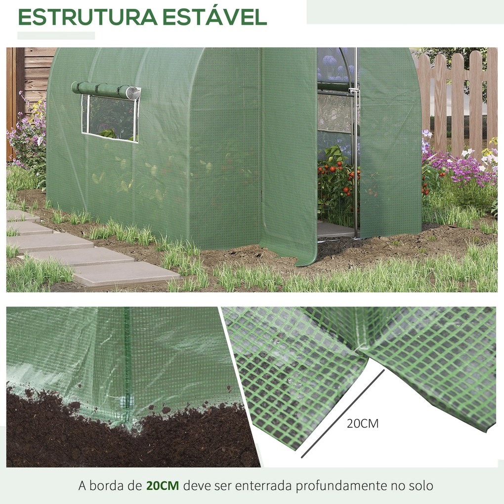 Estufa Tipo Túnel 300x200x200 cm com Porta e Janelas Estufa de Jardim