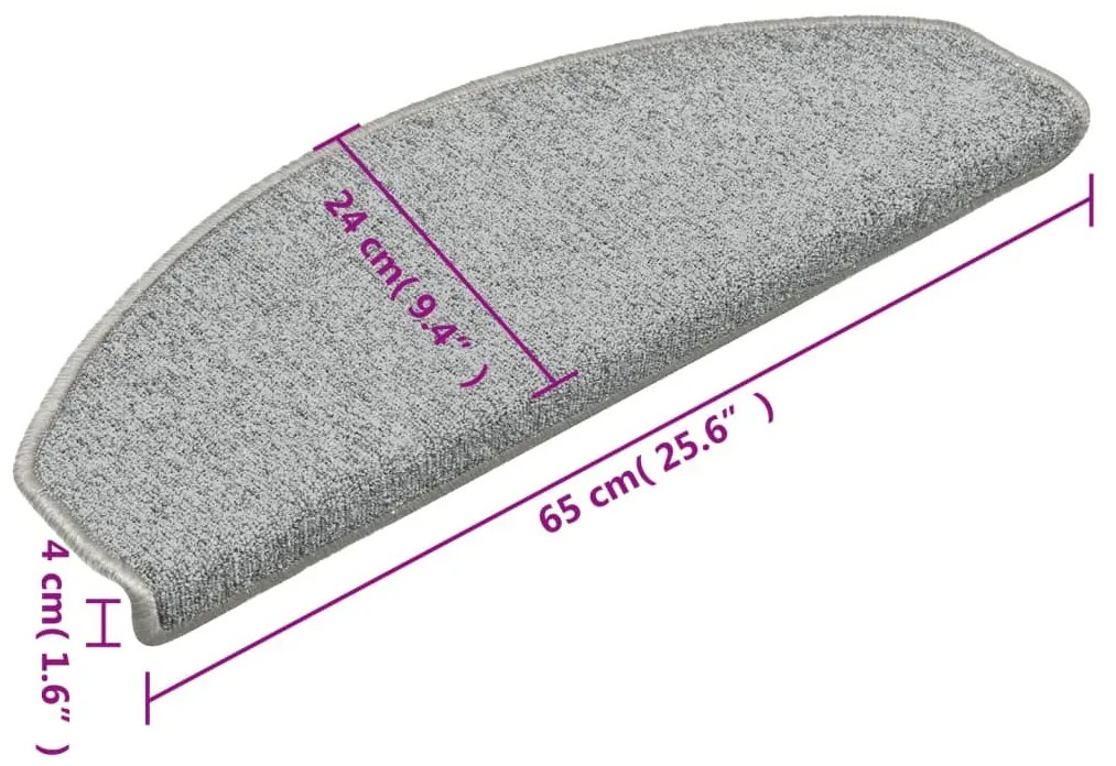 Tapete/carpete para degraus 15 pcs 65x24x4cm cinzento-claro
