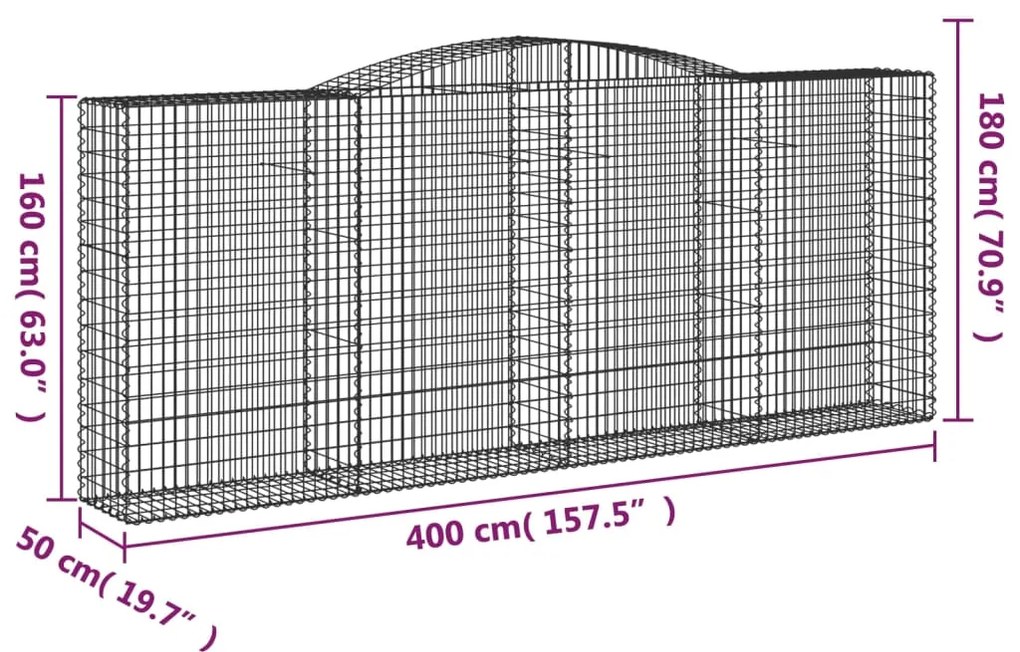 Cestos gabião arqueados 4pcs 400x50x160/180cm ferro galvanizado