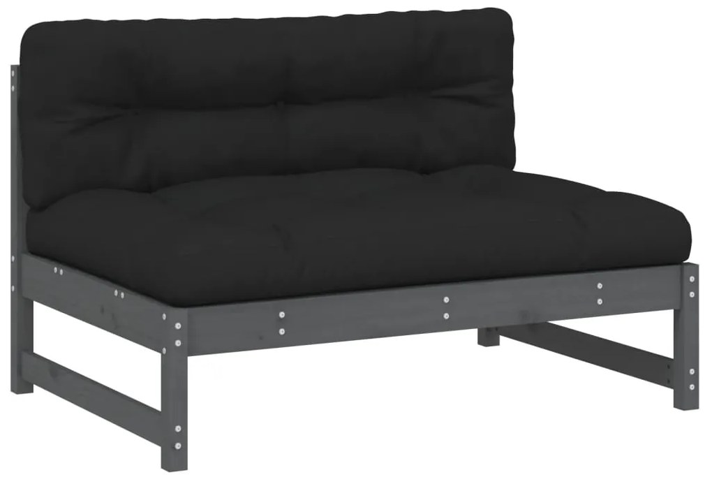 2 pcs conjunto lounge jardim c/ almofadões madeira maciça cinza