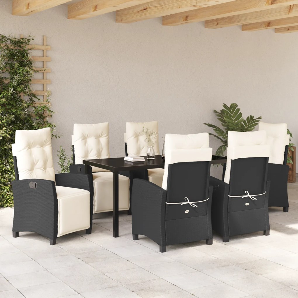 Conjunto de Jantar de Jardim de 7 Peças de Rattan Poliéster Preto