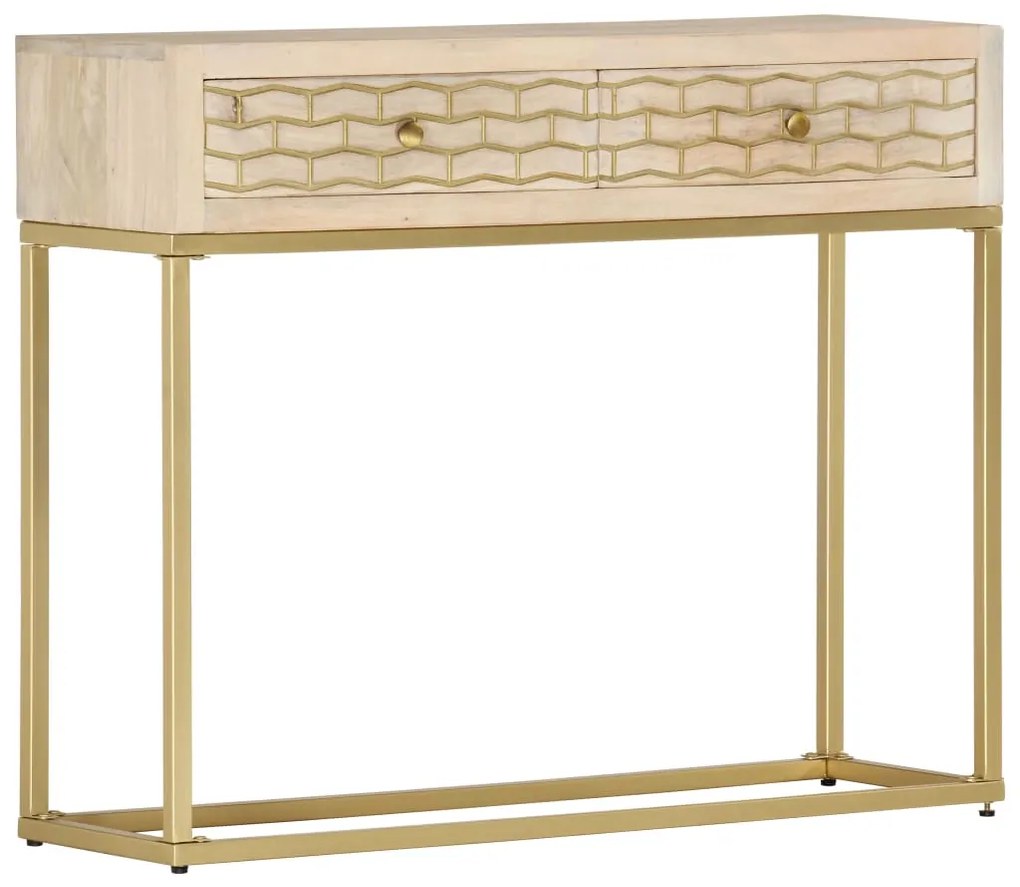 Mesa consola 90x30x75 cm madeira de mangueira maciça dourado