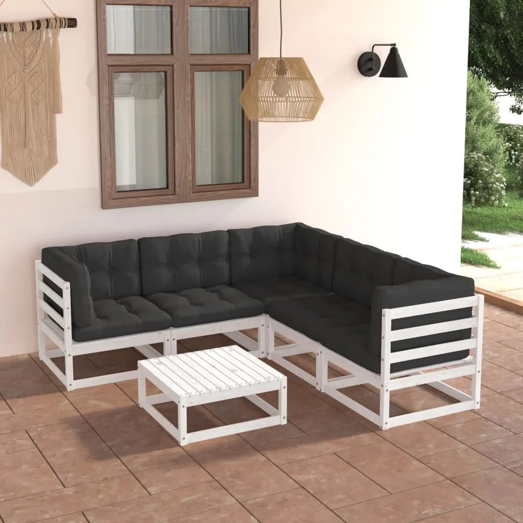 vidaXL 6 pcs conjunto lounge de jardim c/ almofadões pinho maciço