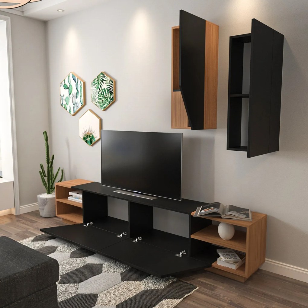 Móvel TV Zebra – Preto e Teca – 240 cm