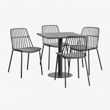 Conjunto De Mesa Quadrada Mizzi 70x70 Cm E 4 Cadeiras De Jardim Maeba Cinza Grafito - Sklum