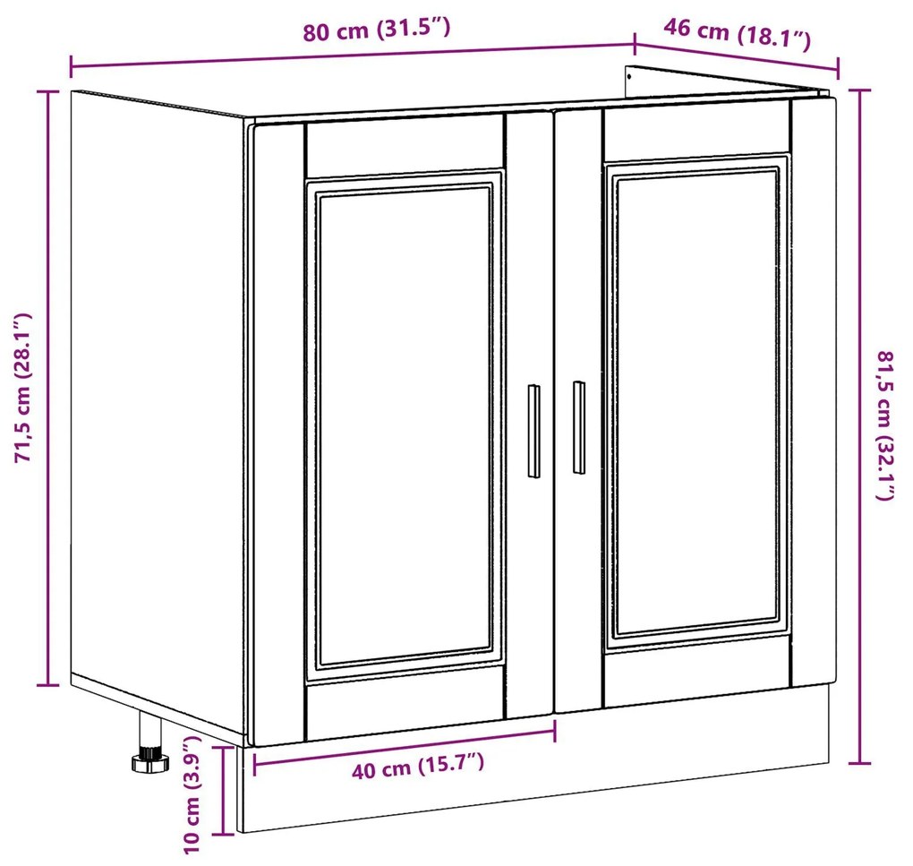 Armário Base para Pia vidaXL "Porto" com Pia Alto Brilho Branco 80x46x