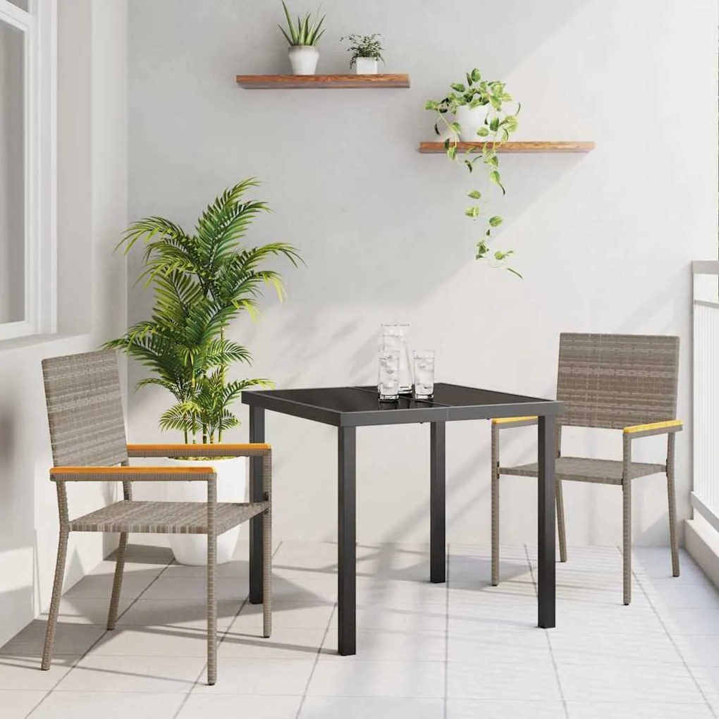 vidaXL Conjunto de Jantar de Jardim 3 Peças Cinza Rattan Sintético