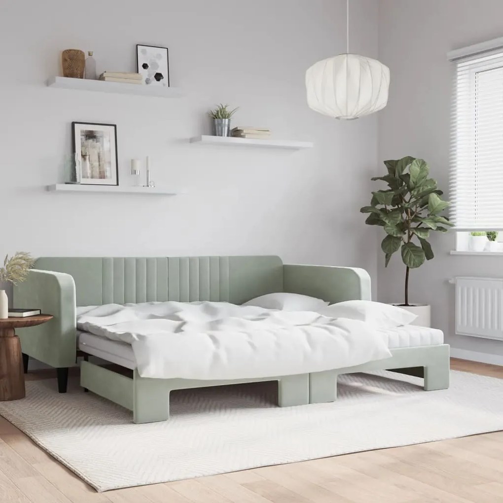 vidaXL Sofá-cama c/ gavetão e colchões 100x200cm veludo cinzento-claro