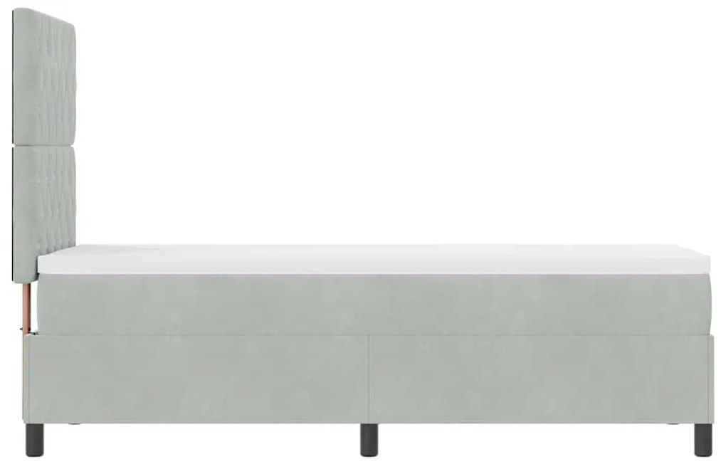 Cama Box com Colchão e Luz LED Cinza Claro 80x200 cm em Veludo