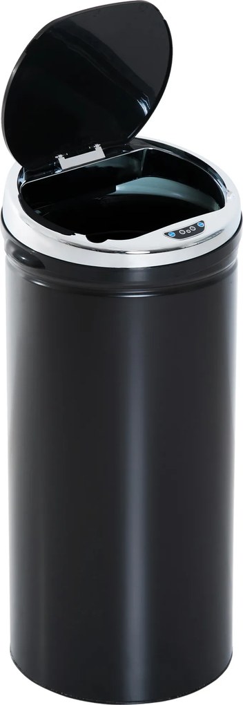 Caixote do lixo automático de 42 L, caixote do lixo de cozinha em aço galvanizado com sensor de movimento e cesto interno removível, preto
