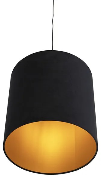 Candeeiro de suspensão com cúpula de veludo preto com 40 cm dourado - Combi Clássico / Antigo