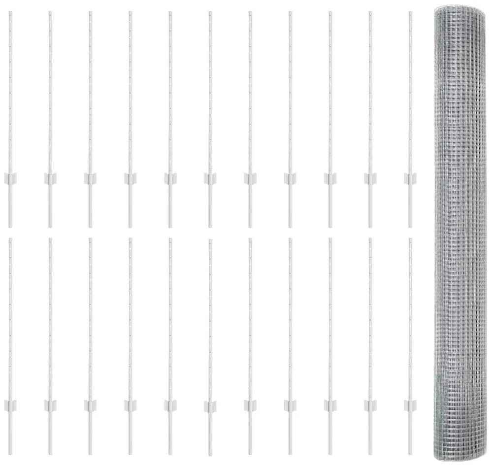 Cerca de Arame Soldado com 44 Postes U Prata 1x50 m Aço