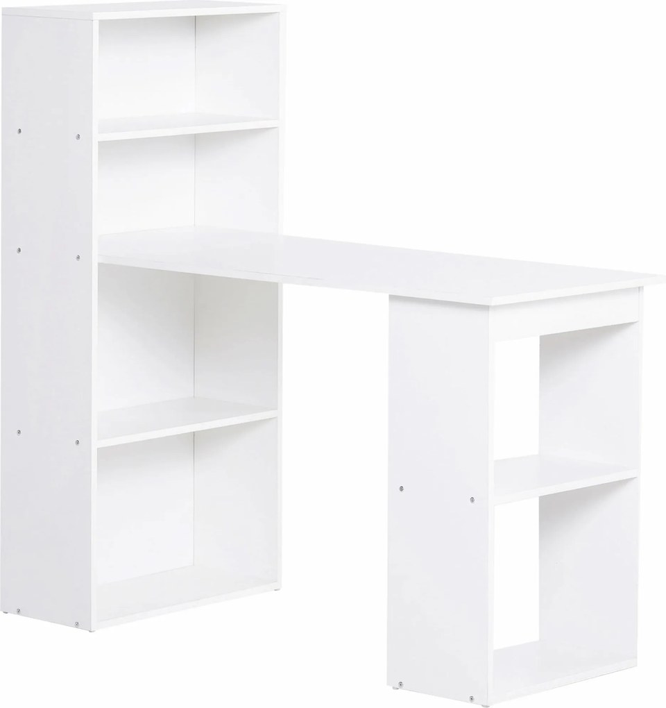 HOMCOM Secretária Mesa de Escritório Mesa de Computador, 2 Estantes, 5 Prateleiras, 120 cm x 55 cm x 120 cm, Branco | Aosom Portugal