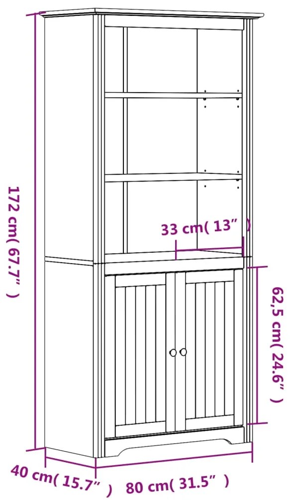 Estante BODO 80x40x172 cm madeira pinho maciça branco/castanho