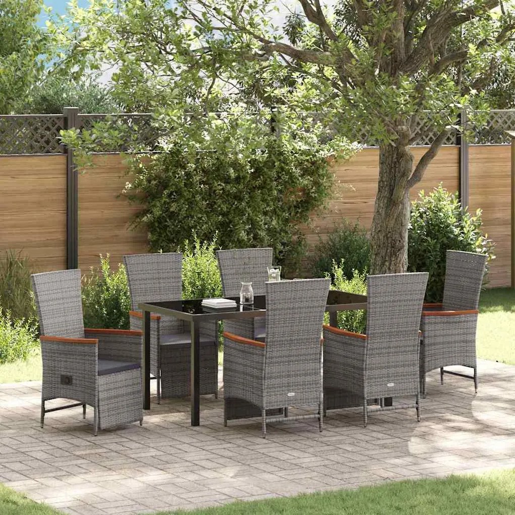 vidaXL Conjunto de Jantar para Jardim 7 pcs Cinzeto Rattan Sintético