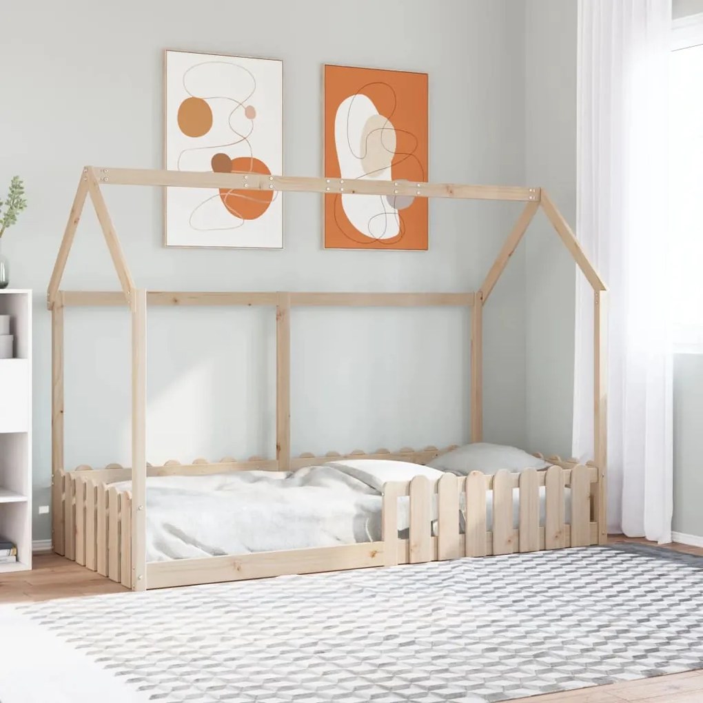 Cama infantil formato casa 90x190 cm madeira de pinho maciça