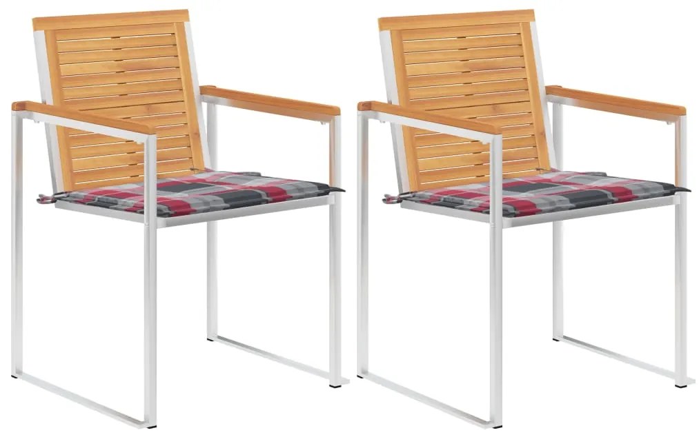 Cadeiras de jardim com almofadões 2 pcs teca maciça e aço