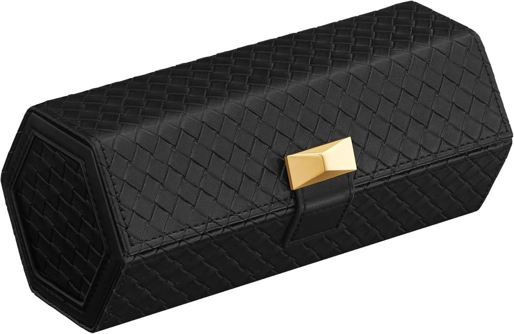 SONGMICS HOME Suporte para relógios, estojo de viagem para 3 relógios, caixa hexagonal para relógios masculinos, couro sintético com relevo, organizador de relógios com compartimento oculto, presentes de Natal para homens, tinta preta UJWB027B01