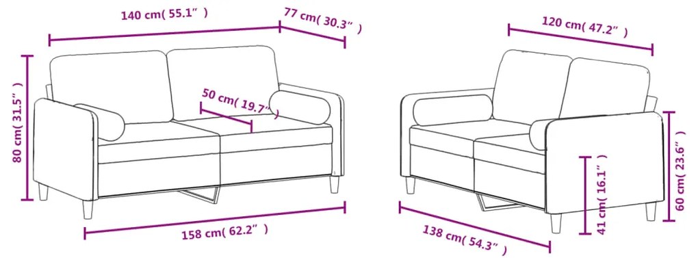 2 pcs conjunto de sofás com almofadas veludo cinzento-claro