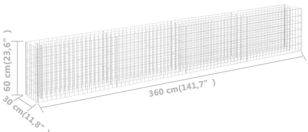 Canteiro elevado/cesto gabião 360x30x60 cm aço galvanizado