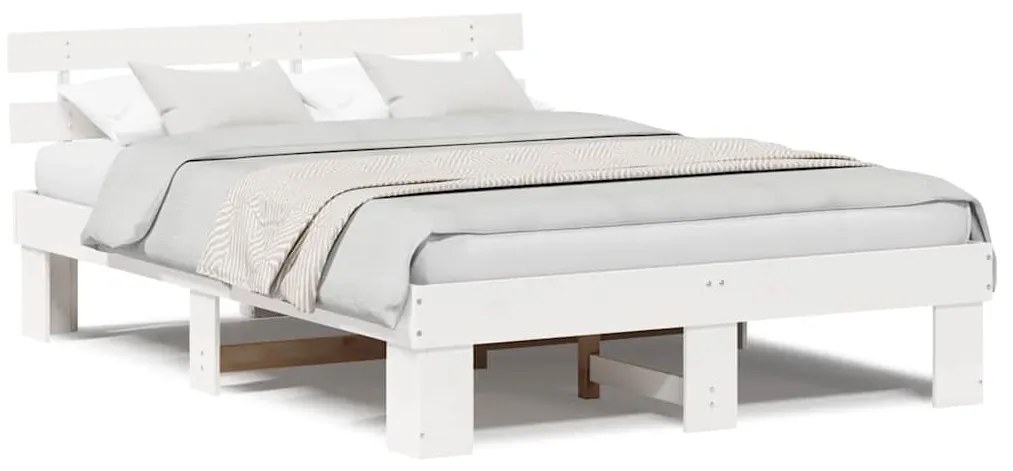 Estrado de Cama com Cabeceira Branco 140x200 cm Madeira Sólida Pinho