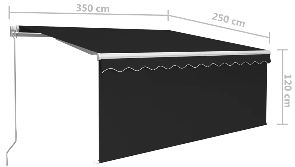 Toldo retrátil manual com estore/LED 3,5x2,5 m antracite