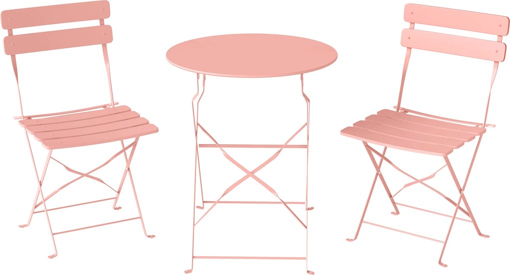 Outsunny Conjunto Bistrô de Jardim 3 Peças Mesa e 2 Cadeiras Dobráveis em Ripas Dupla Proteção Anticorrosão Rosa | Aosom Portugal