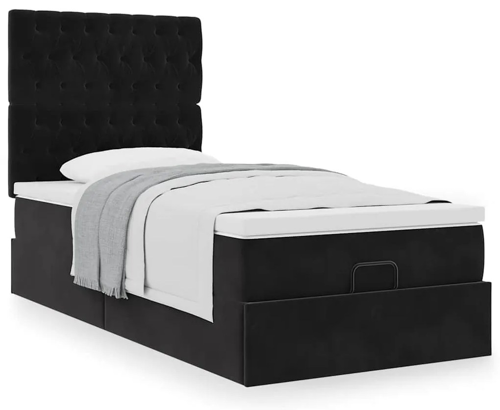 Estrutura de cama otomana com colchões preto veludo