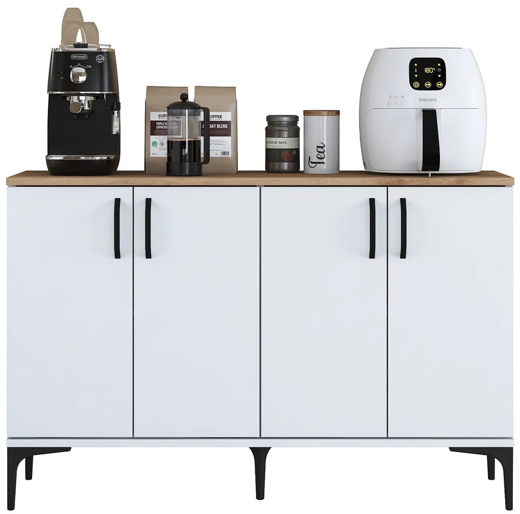 Armário Multiusos JE162 – Branco e Nogal – 120x78,6x40 cm
