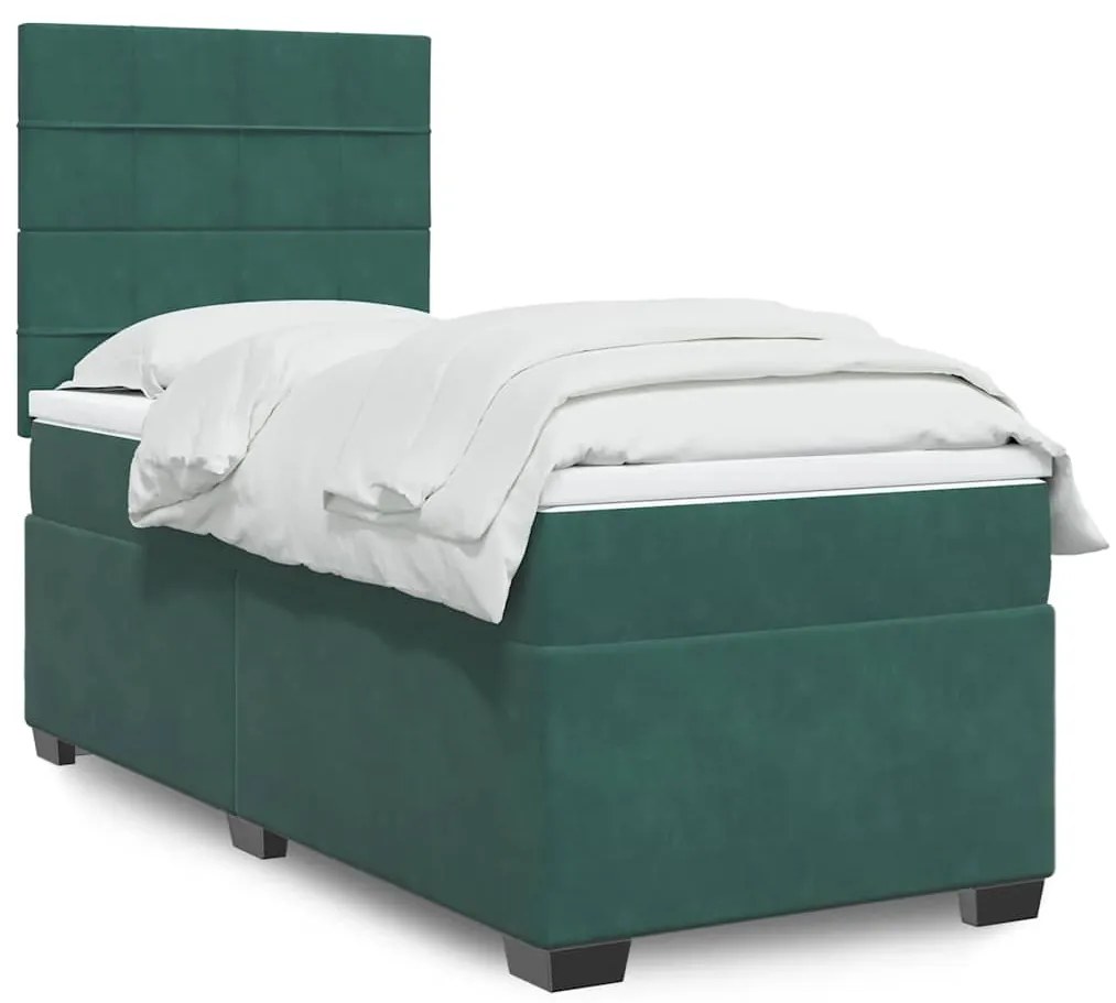 Cama com molas/colchão 80x200 cm veludo verde-escuro
