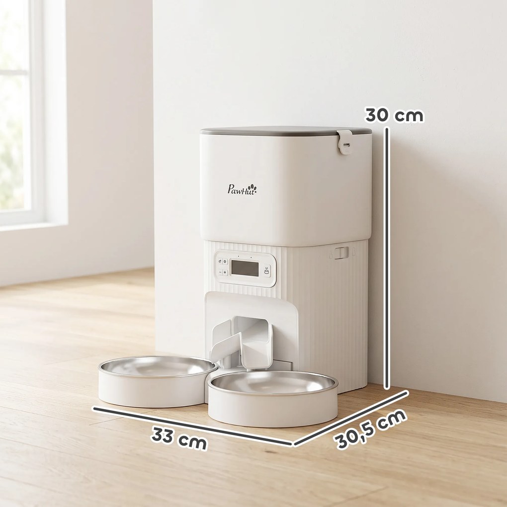 Dispensador automático de ração para gatos com temporizador, porcionamento e 2 tigelas de aço inox