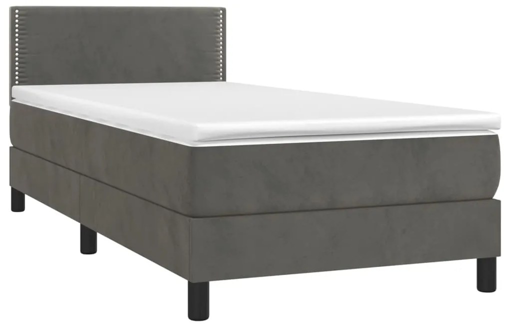 Cama box spring c/ colchão/LED 80x200 cm veludo cinzento-escuro