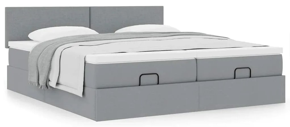 Estrutura de cama otomana com colchões tecido cinzento claro