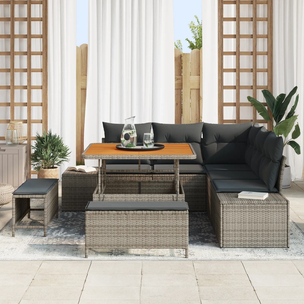 Conjunto de Sofás de Jardim vidaXL de 8 Peças com Almofadas Cinza de R