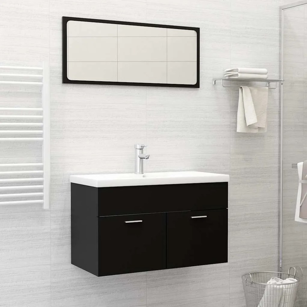 vidaXL 2 pcs conj. móveis de casa de banho derivados de madeira preto