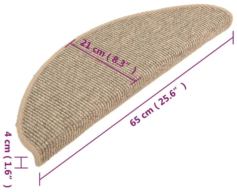 Tapetes de escada autoadesivos 15 pcs 65x21x4 cm bege-escuro