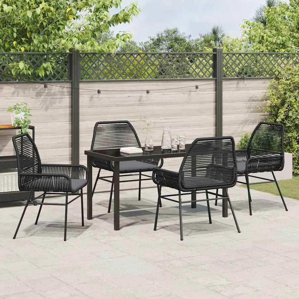Conjunto de Jantar de Jardim 5 Peças com Almofadas Pretas em Rattan Si