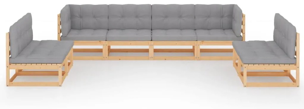 8 pcs conjunto lounge de jardim com almofadões pinho maciço
