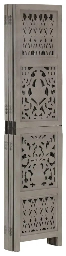 Biombo esculp mão 5 painéis 200x165cm mangueira maciça cinzento