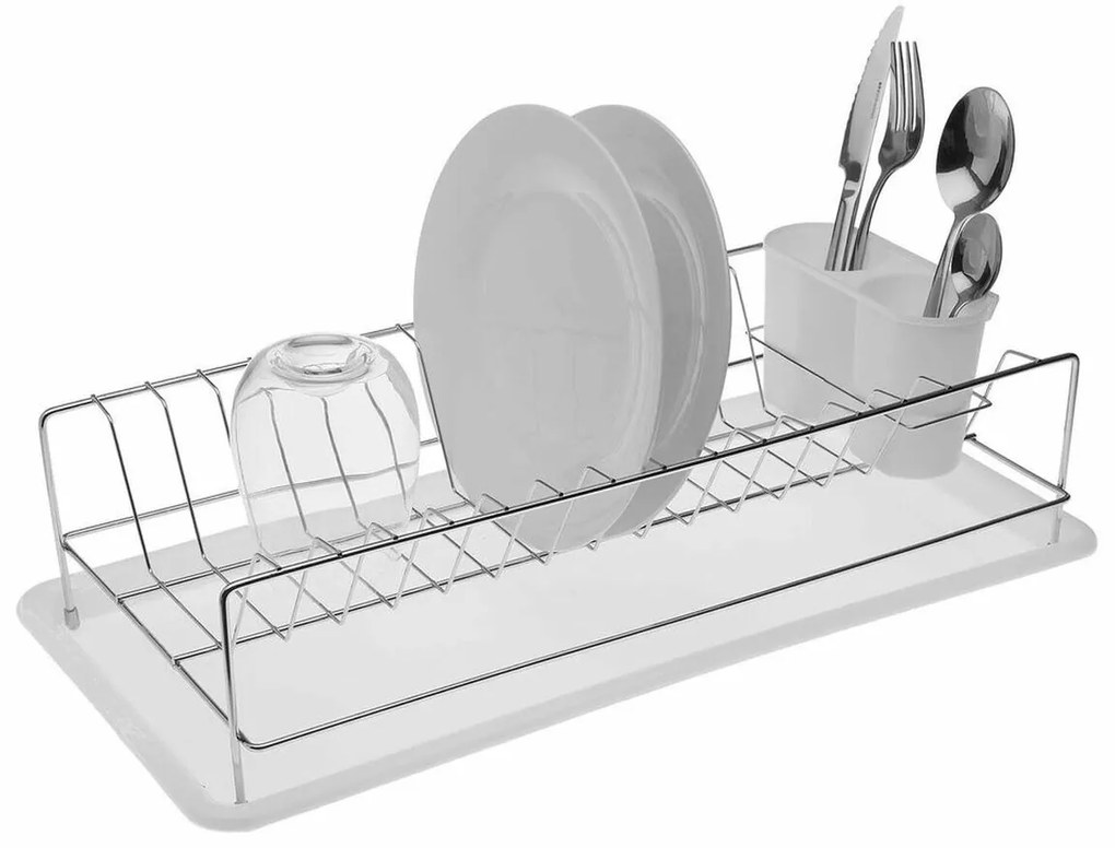 Escorredor de Louça Versa Pratos Branco Comprido Aço Ferro Polipropileno (24,7 x 11,6 x 50,5 cm)