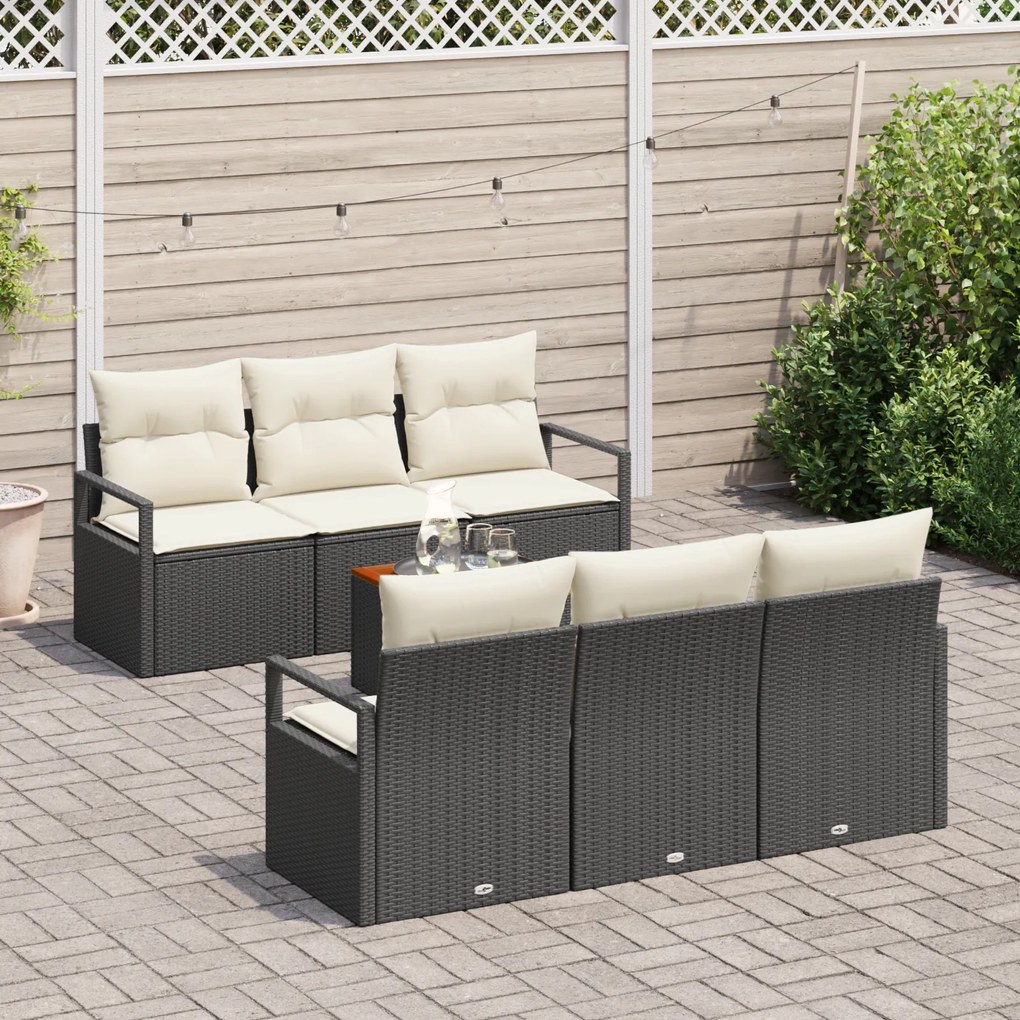 Conjunto de Sofá de Jardim vidaXL de 7 peças com Almofadas Preto Ratta