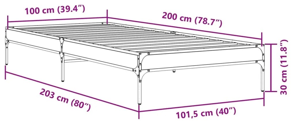 Estrutura de cama 100x200 cm derivados de madeira/metal preto