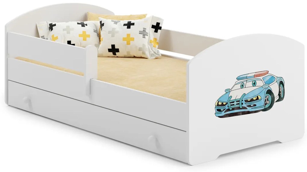 Cama infantil branca Luk polícia 140x70 com gaveta - colchão e estrado incluído