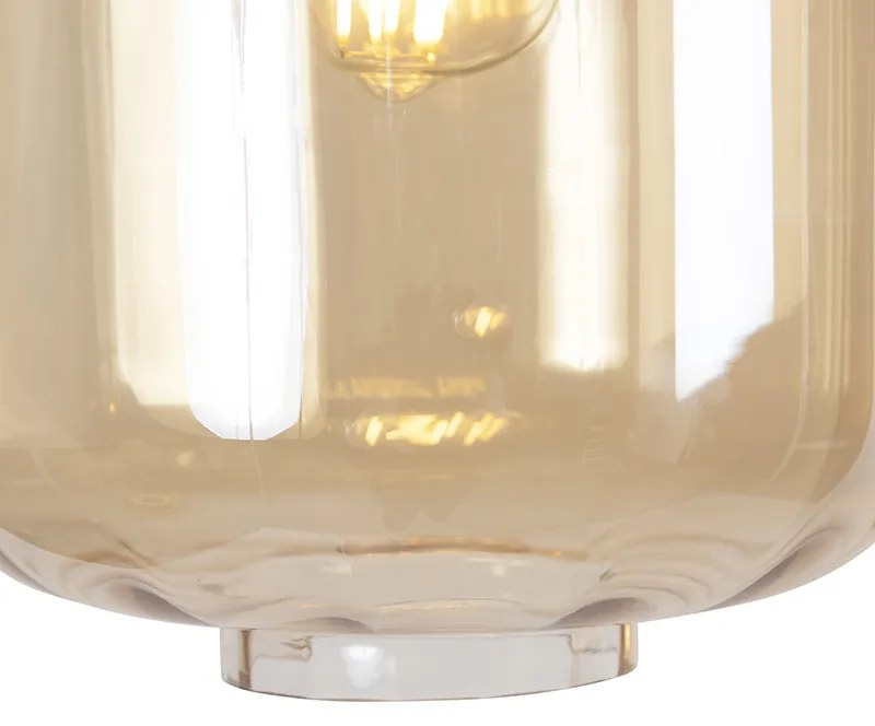 Candeeiro de suspensão design preto com vidro âmbar 3 luzes 226 cm - Qara