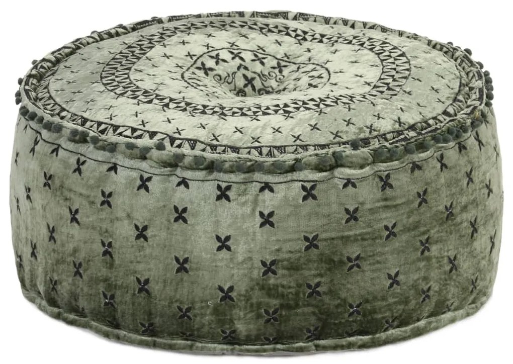 vidaXL Pufe redondo com bordado 60x25 cm veludo verde