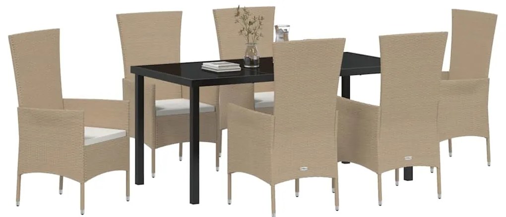 Conjunto de Jantar para Jardim com almofada 7 pcs Bege Preto