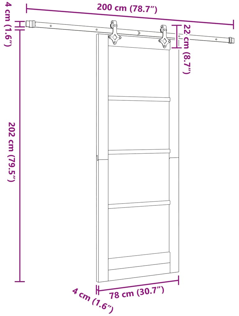 Conjunto de Porta Deslizante vidaXL com Hardware Branco 78x202 cm Made
