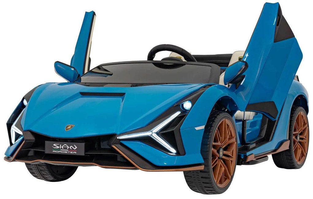 Carro elétrico para Crianças 2 Lugares Lamborghini SIAN 24V 4x4 Rodas Espuma EVA, Assento couro ecológico Azul