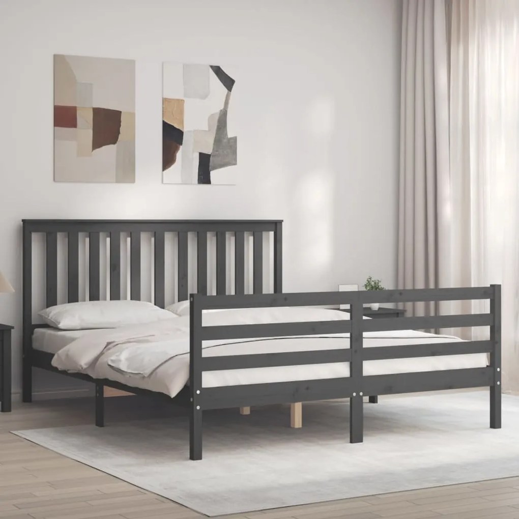 vidaXL Estrutura de cama King Size com cabeceira madeira maciça cinza